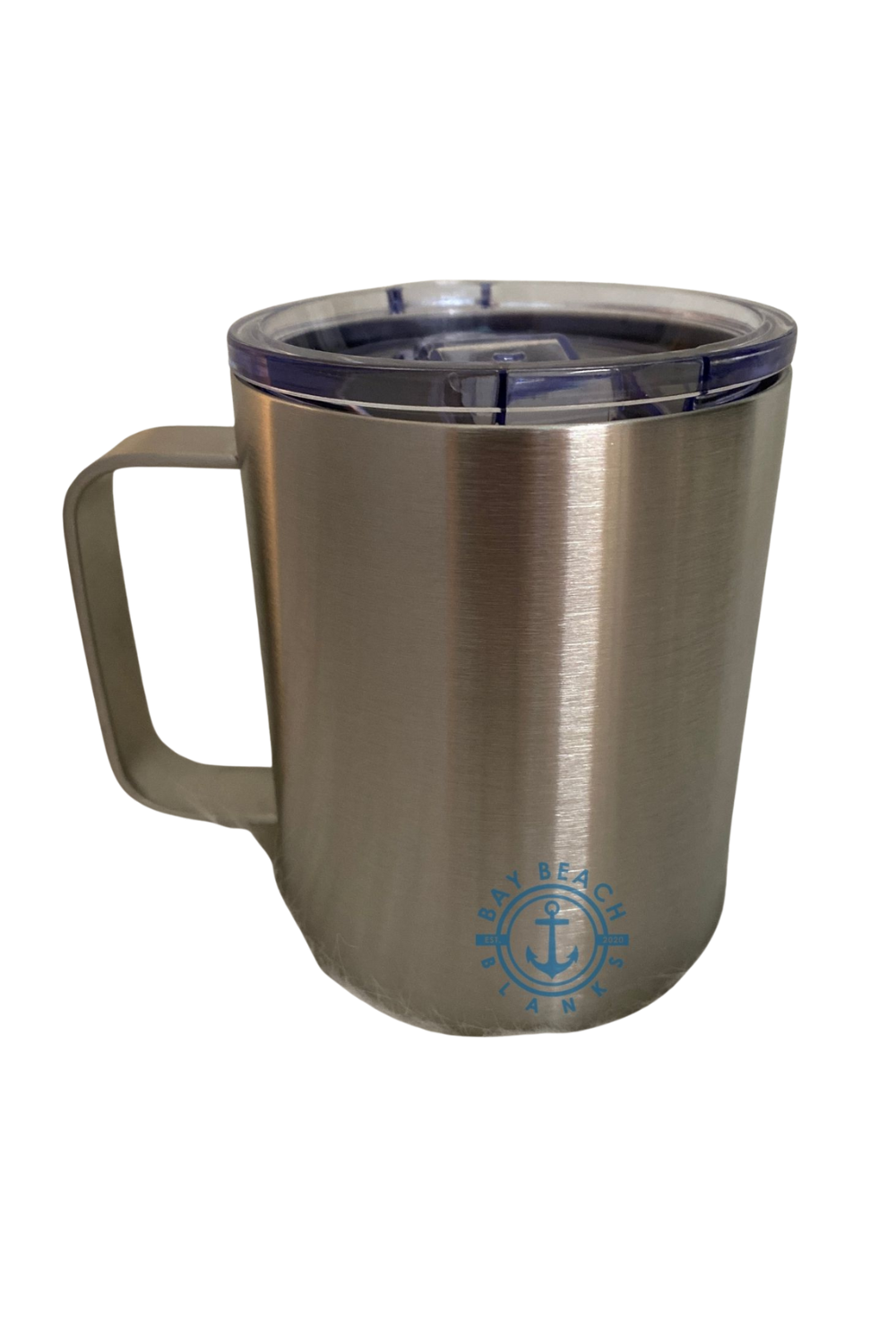 12 oz double wall insulated stainless steel Coffee Mug (Camp Mug) comes with a leakproof sliding lid with square handle. - Bay Beach Blanks