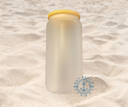 16 oz Sublimation Glass Can With Bamboo Lid and Straw - Bay Beach Blanks