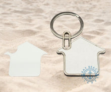 Load image into Gallery viewer, Sublimation Metal Key Chain - Bay Beach Blanks house shape is double sided  for sublimation to customize. These would be great for realtors gifts for first time home buyers
