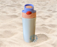Load image into Gallery viewer, 12 oz sublimation kids water bottle with flip top and build in straw. Can be customized and personalized to give as gifts. They are double wall insulated and great for both hot and cold beverages and are leak proof. Available in many different colours
